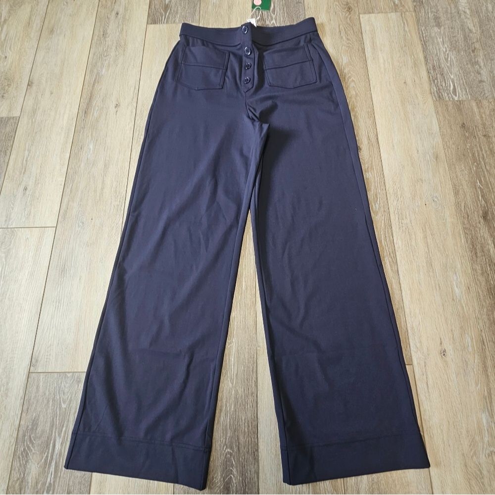 Halara High Waisted Button Pants Straight Wide Leg Navy Blue Women's Large - Picture 5 of 9